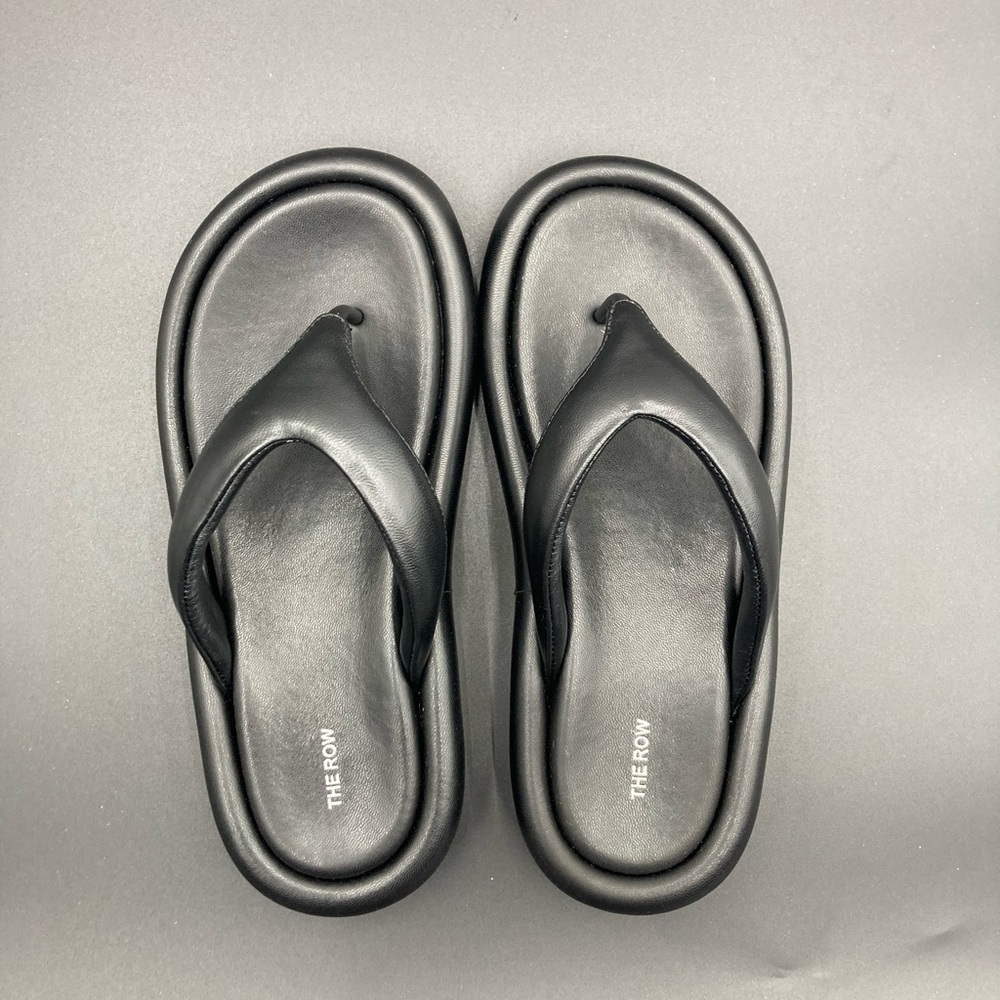 The Row Black Leather Sandals
